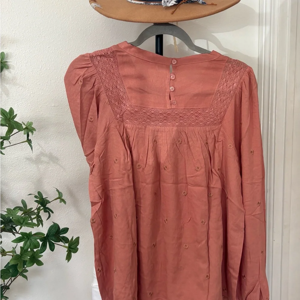 In Bloom Terracotta boho Embroidered Blouse net - Picture 3 of 6